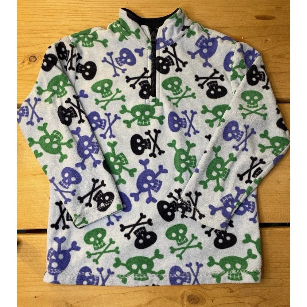 HANNA ANDERSSON Fleece Pullover Jacket 1/4 zip Blue Skull Crossbone 6-7 / 120